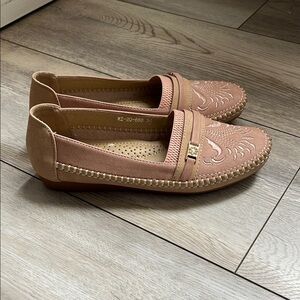 Embroidered Pink Loafers
